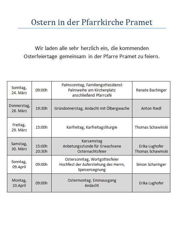 Ostergottesdienste Pramet 2024