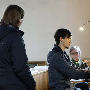 Franziska Leuschner mit einem Teilnehmer beim Ökumenischen Orgelseminar in Ungenach