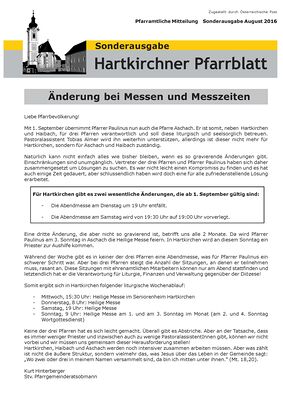 Pfarrblatt - Sonderausgabe August 2016