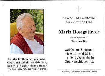 Maria Rossgatterer / © Pfarrgemeinde Kopfing Maria Rossgatterer