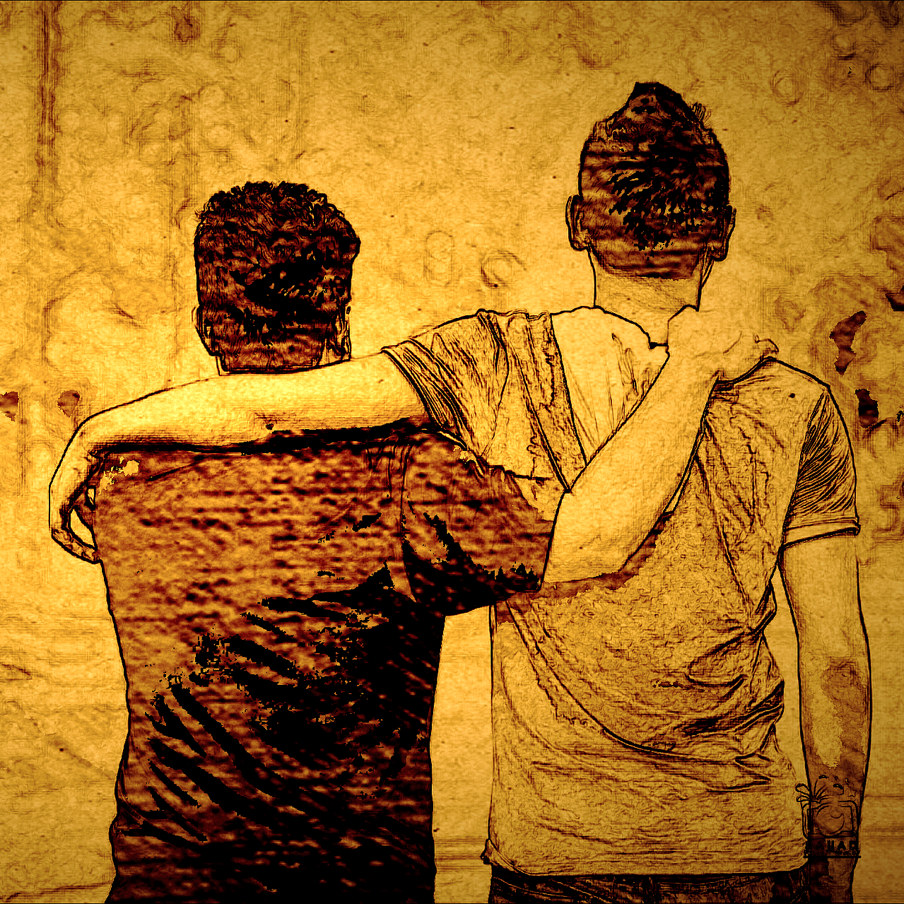 Sich umarmende Freunde