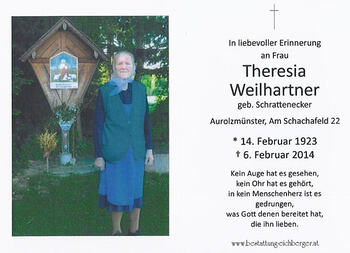 Totenbild Theresia Weilhartner