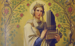 anonym: Heilige Cäcilia. Gemälde in der Krypta des Linzer Mariendoms (Link zum Foto: https://commons.wikimedia.org/wiki/File:Linz_Neuer_Dom_Gemälde_Caecilia.jpg)