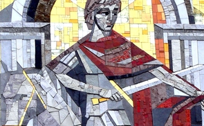 Ausschnitt aus dem Mosaik des heiligen Martin (1977) an der ehemaligen Spitalskirche St. Martin in Aigen im Mühlkreis. © Wolfgang Sauber/wikimedia.org/CC BY-SA 3.0
