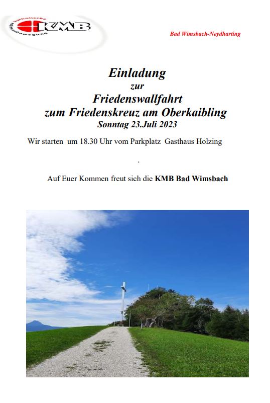 Plakat zur Friedenswallfahrt am 23.7.2023 in Bad Wimsbach-Neydharting