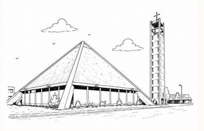 Zeichnung der Zeltkirche St. Stephan