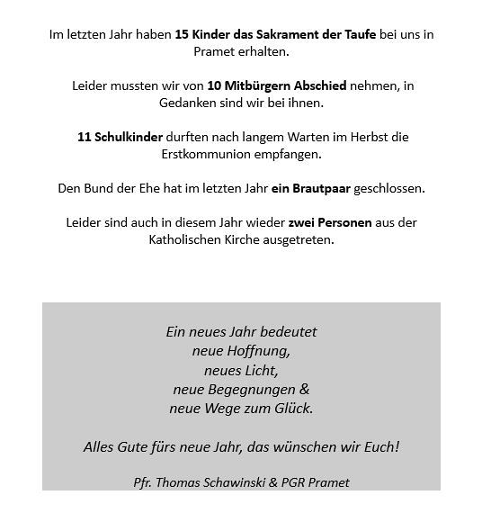 Taufen, Todesfälle, Trauungen, Statistik  Pfarre Pramet