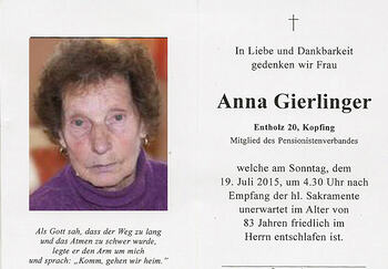 Anna Gierlinger / © Pfarrgemeinde Kopfing Anna Gierlinger