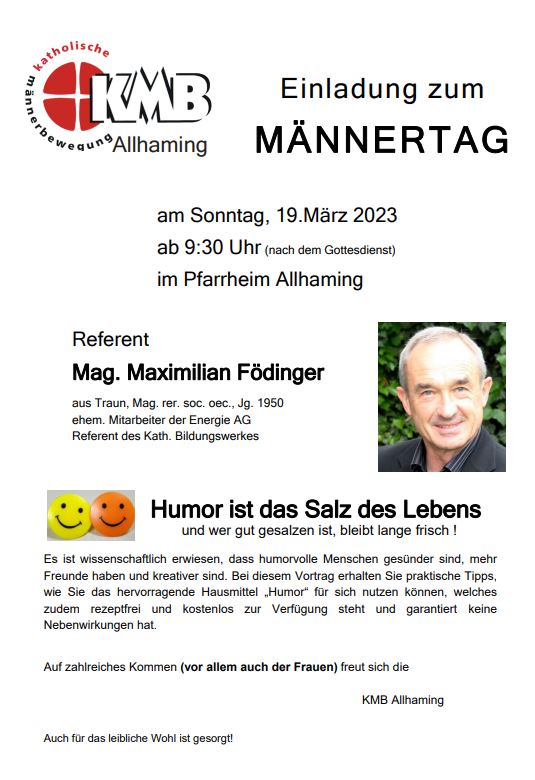 Einladung zum Männertag mit Mag. Maximilian Födinger