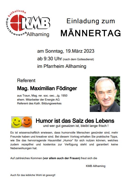 Einladung zum Männertag mit Mag. Maximilian Födinger