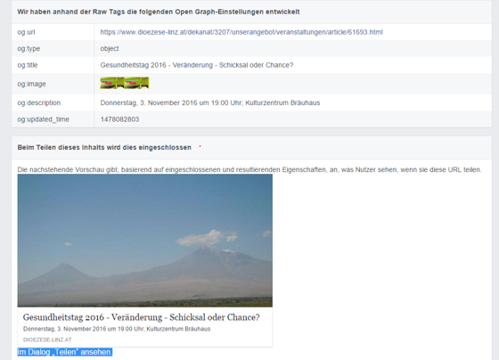 Der Facebook Developer - Open Graph Inhalte aktualisieren
