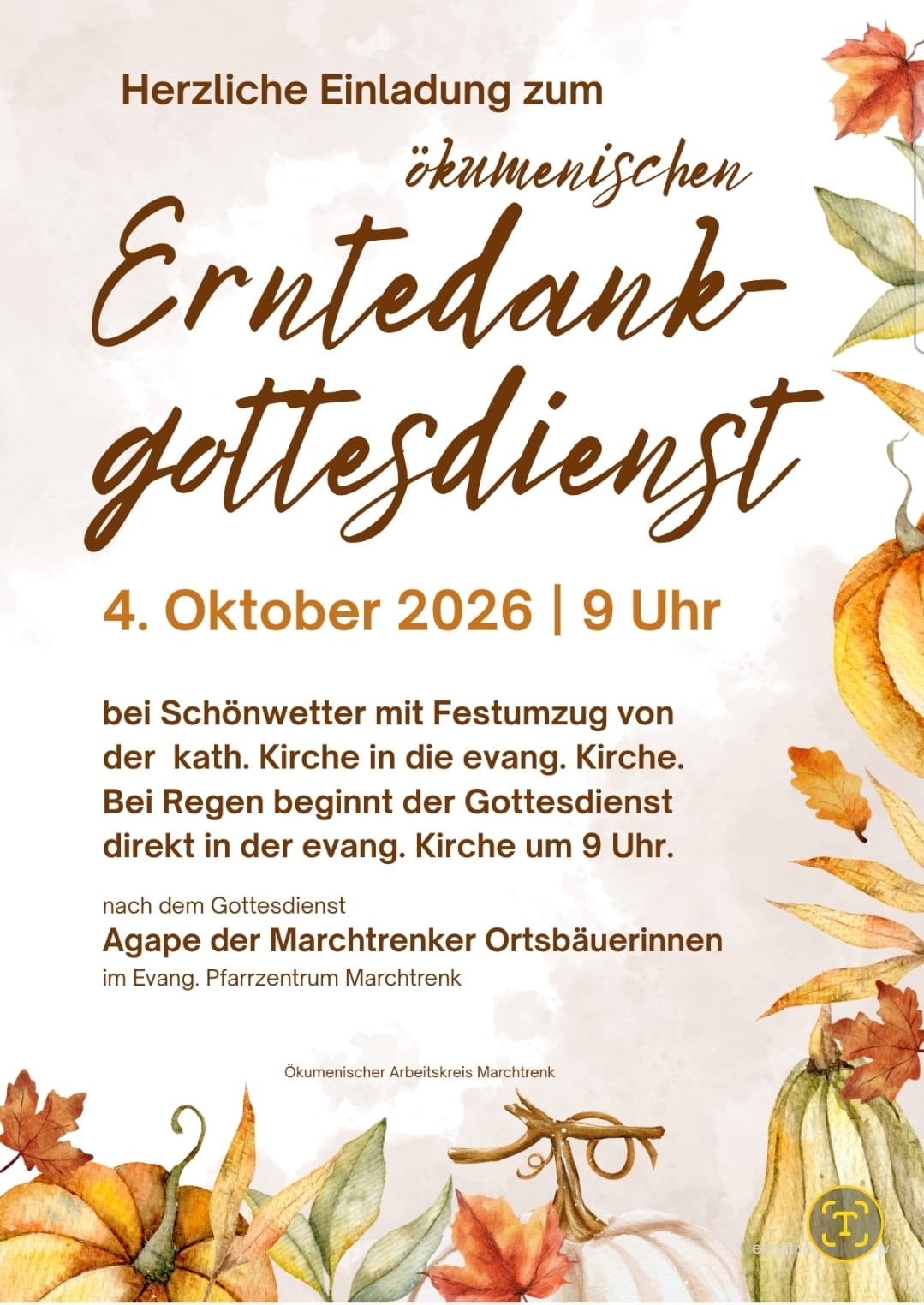 Einladung zum Erntedankgottesdienst