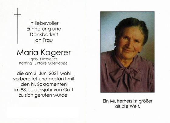 Foto: Sterbebild Frau Maria Kagerer