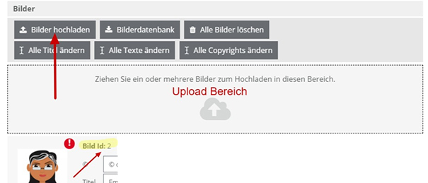 Fotos hochladen und Bild ID