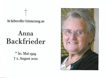 Totenbild Anna Backfrieder