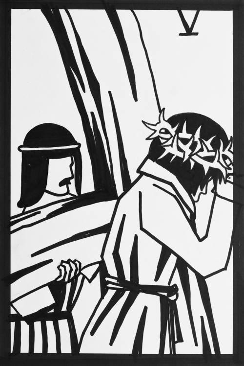 Simon von Kyrene hilft Jesus das Kreuz tragen