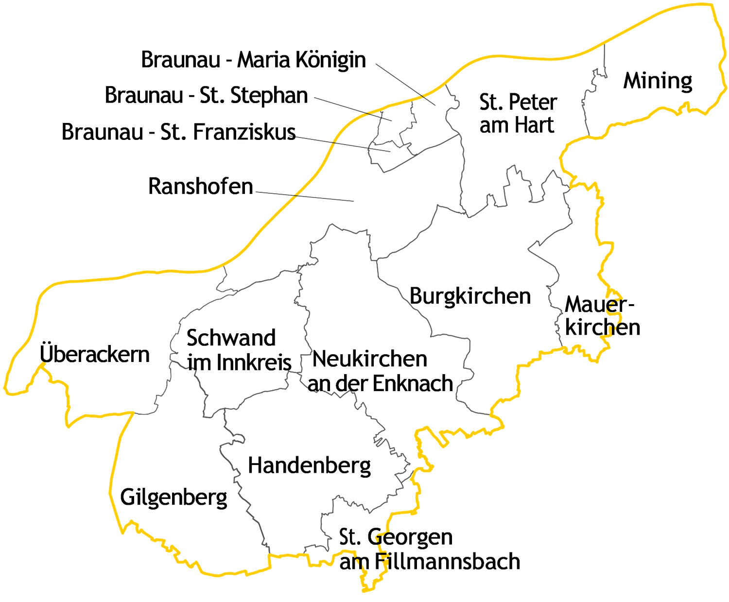 Pfarrliche Landkarte der Pfarre Braunau