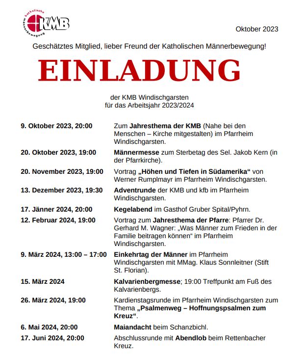 Das Jahresprogramm der KMB Windischgarsten