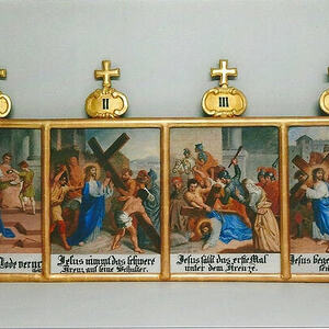 Kreuzwegstationen auf Metall gemalt