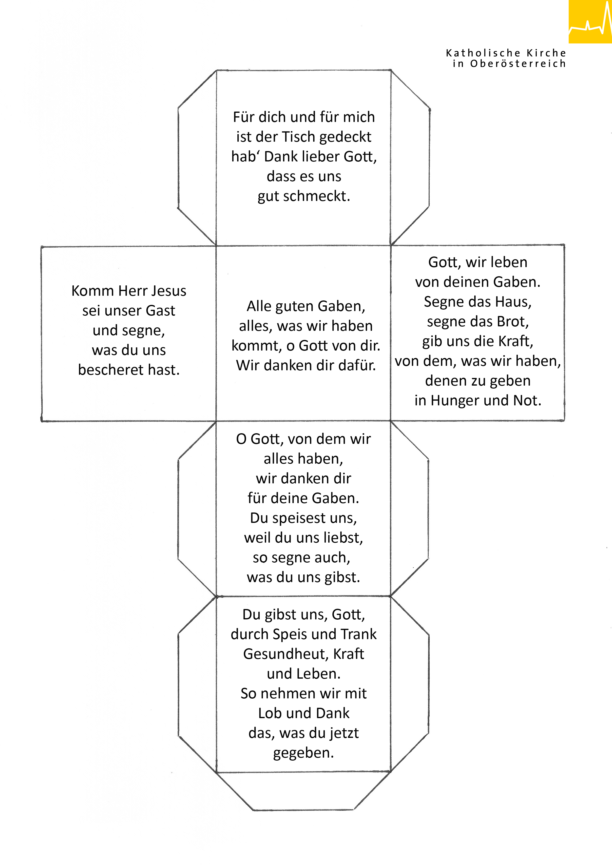 Gebetswürfel Vorlage mit Gebeten