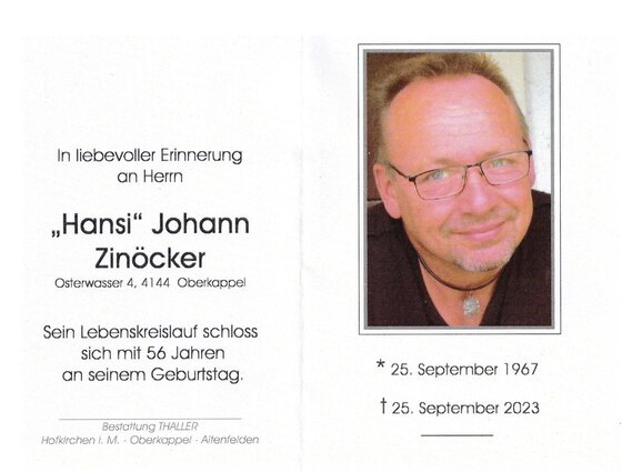 Foto: Sterbebild Herr Johann Zinöcker