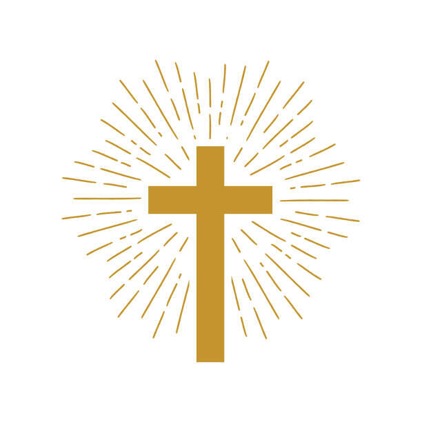 Christian cross sign hipster sun starburst circle retro vintage design isolated on white background.