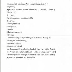 Ablauf der liturgischen Feier