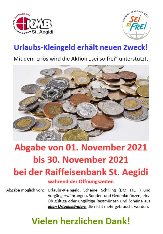 Plakat zur Sammlung von Urlaubskleingeld vom 1 .bis 30.11.2021