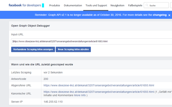 Der Facebook Developer - Open Graph Inhalte aktualisieren