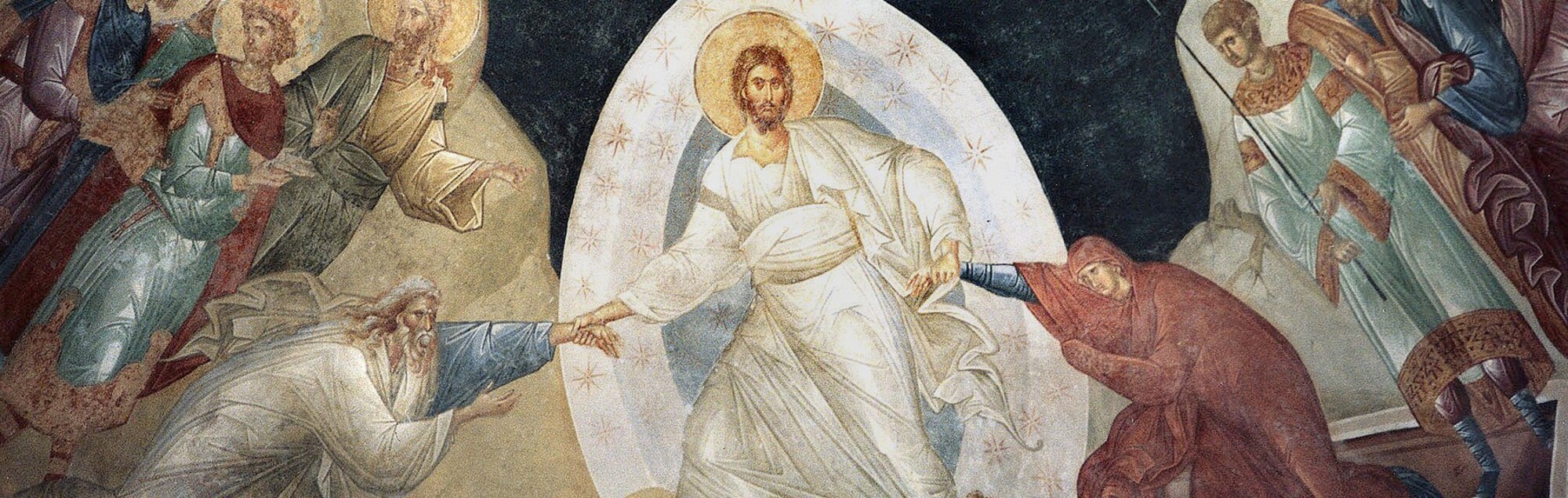 Ein Fresko (frühes 14. Jahrh.) in der Kirche des byzantinischen Chora-Klosters, Kariye Camii, Istanbul,  zeigt die Auferstehung Christi.