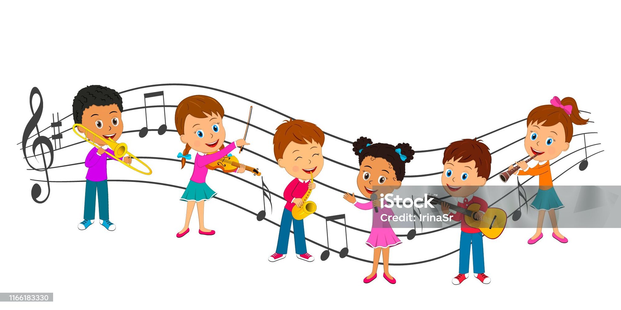 kids, boys and girls play music, illustration,vector