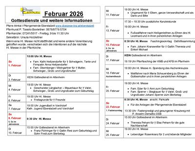 Monatsplan Februar 2026