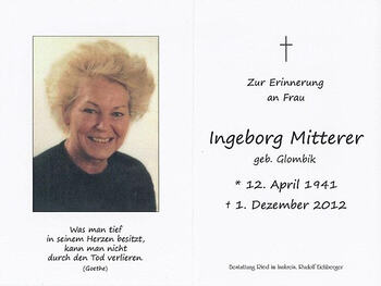 Totenbild Ingeborg Mitterer