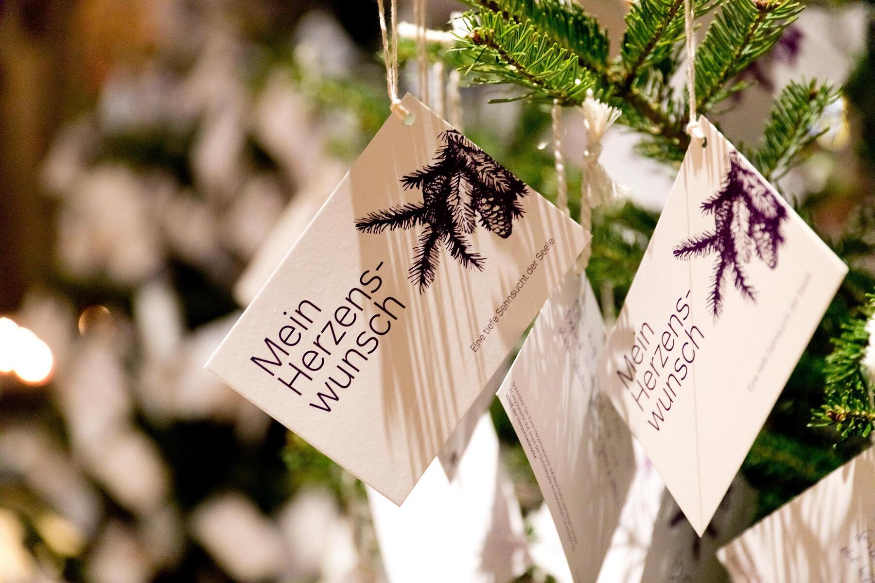 Die Dombesucher*innen sind im Advent eingeladen, ihre weihnachtlichen Herzenswünsche auf eine Karte zu schreiben und diese auf einen der aufgestellten Christbäume im Mariendom zu hängen. So entsteht ein Wald der Herzenswünsche mitten im Herzen der St