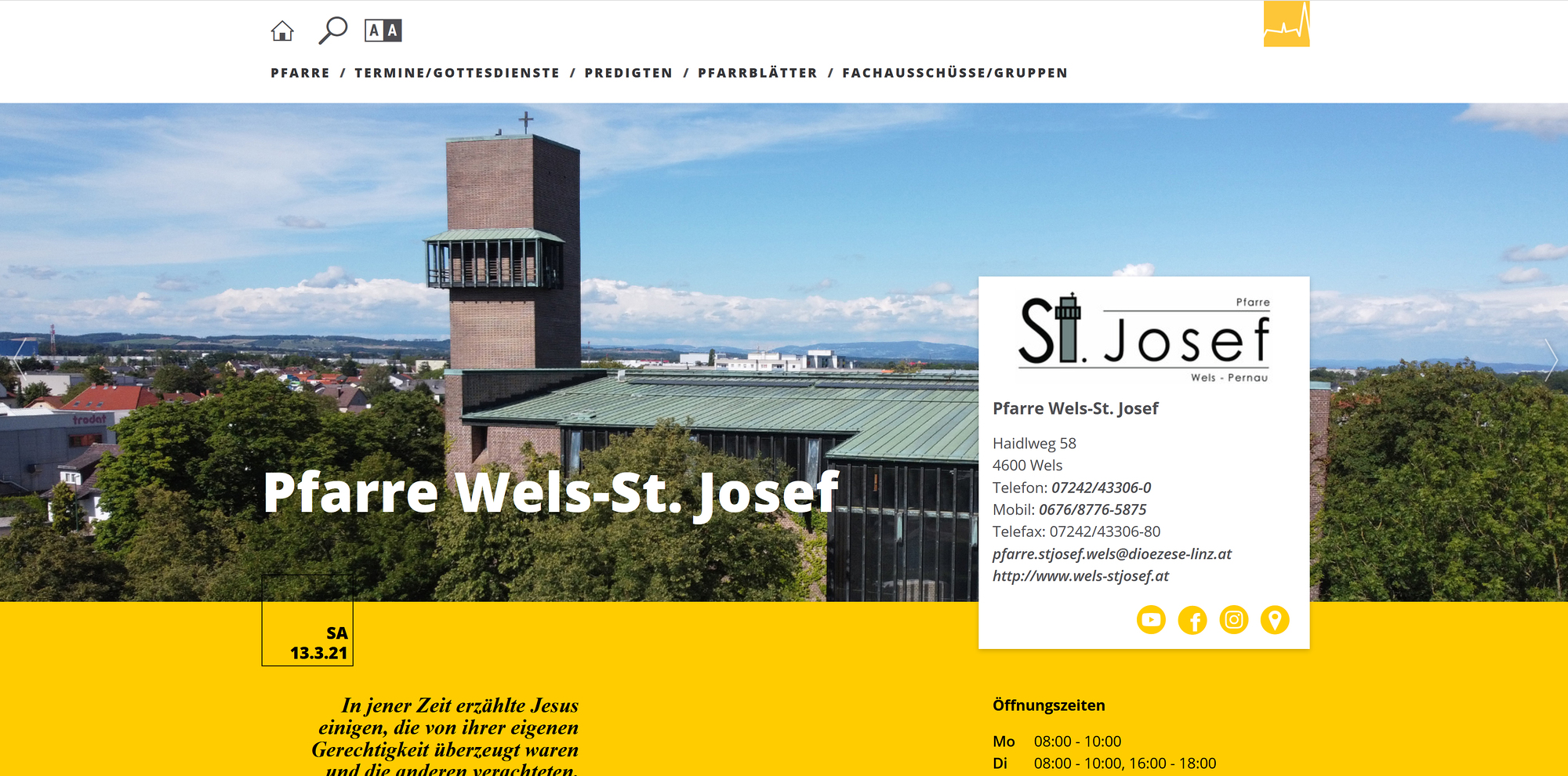 Screenshot unserer neuen PfarrWebseite.