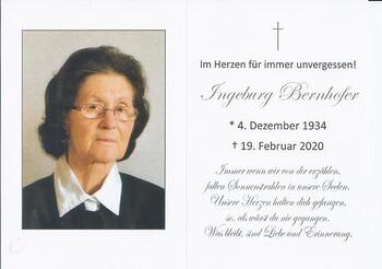 Totenbild Ingeburg Bernhofer