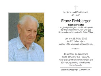 Franz Rehberger / Bestattung Kepplinger