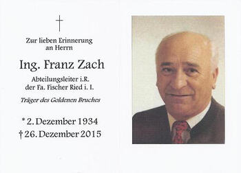 Totenbild Ing. Franz Zach