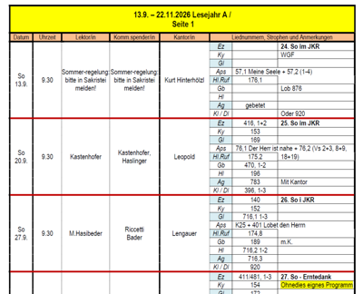 Messdienstplan Sept. bis Nov. 2026