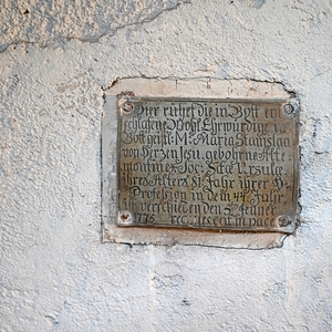 Beschriftung der Grabstätte für Sr. Maria Stanislaa, geborene Euphrosina Altomonte