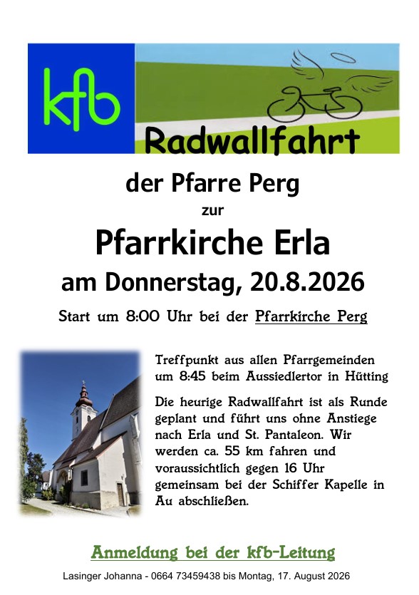 Radwallfahrt 2026 / kfb Pfarre Perg Radwallfahrt 2026