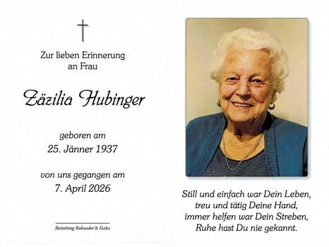 Zäzilia Hubinger / Bestattung Rakaseder & Galos