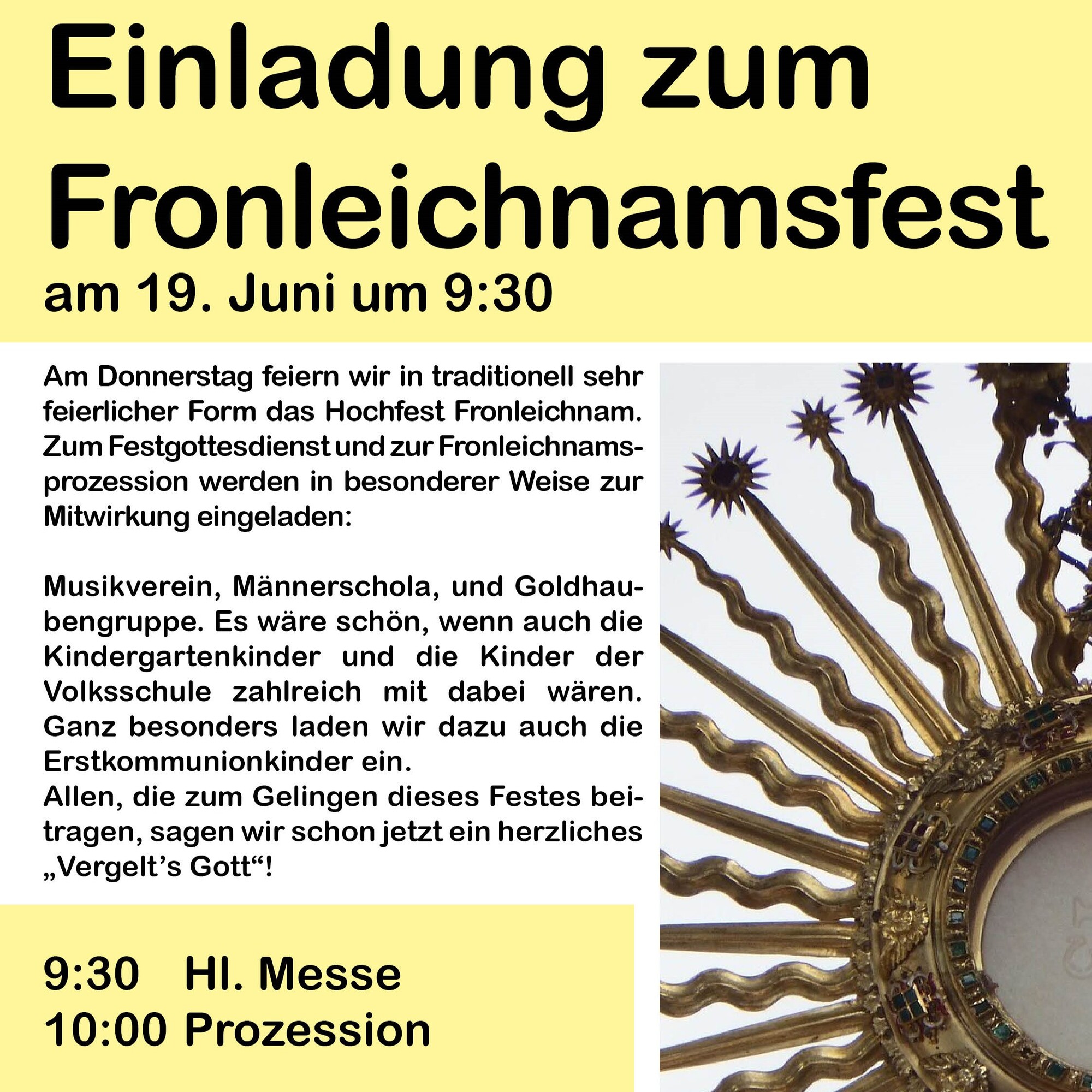 Einladung zum Fronleichnamsfest