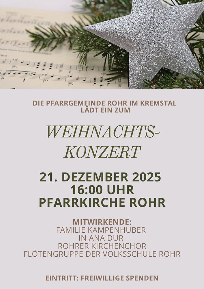 Einladung zum Adventsingen in der Pfarrkirche Rohr