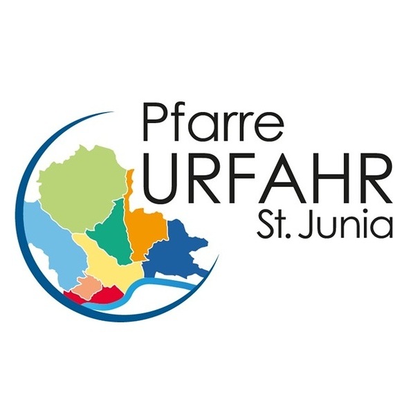 eine bunte Weltkugel  mit Schriftzug Pfarre URFAHR St. Junia