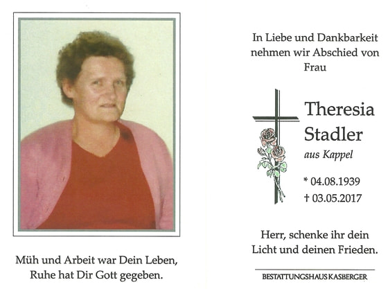 Sterbebild Theresia Stadler