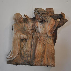 Jesus begegnet seiner Mutter, Maria.