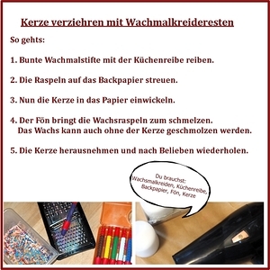 Kerze verzieren mit Wachsmalkreideresten