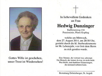 Hedwig Dunzinger / © Pfarrgemeinde Kopfing Hedwig Dunzinger