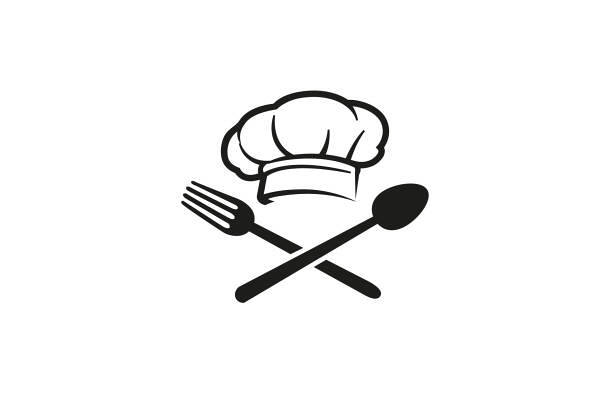 Creative Chef Hat Spoon Fork  Vector Symbol Design Illustration